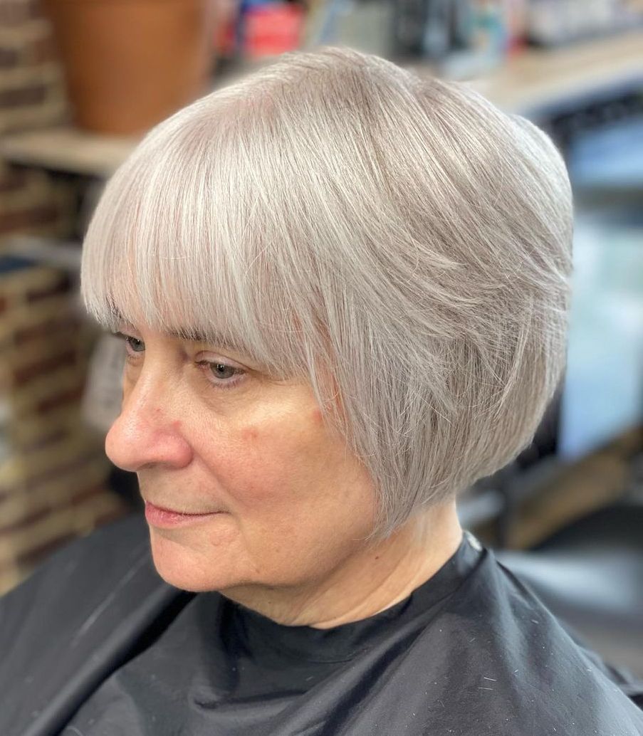 Over 60 Short Silver Bob with Bangs