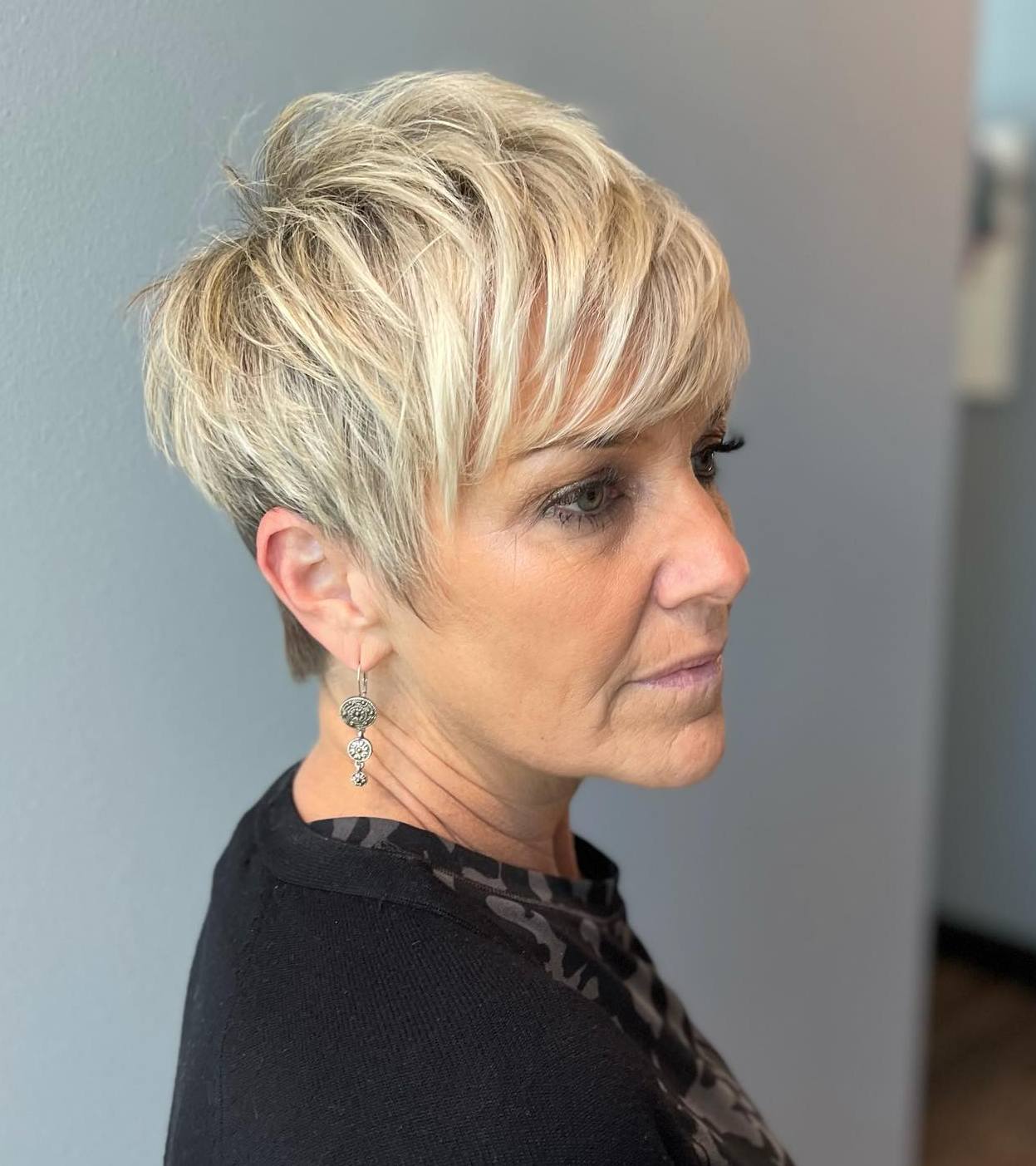 Sliced Blonde Pixie to Look Younger