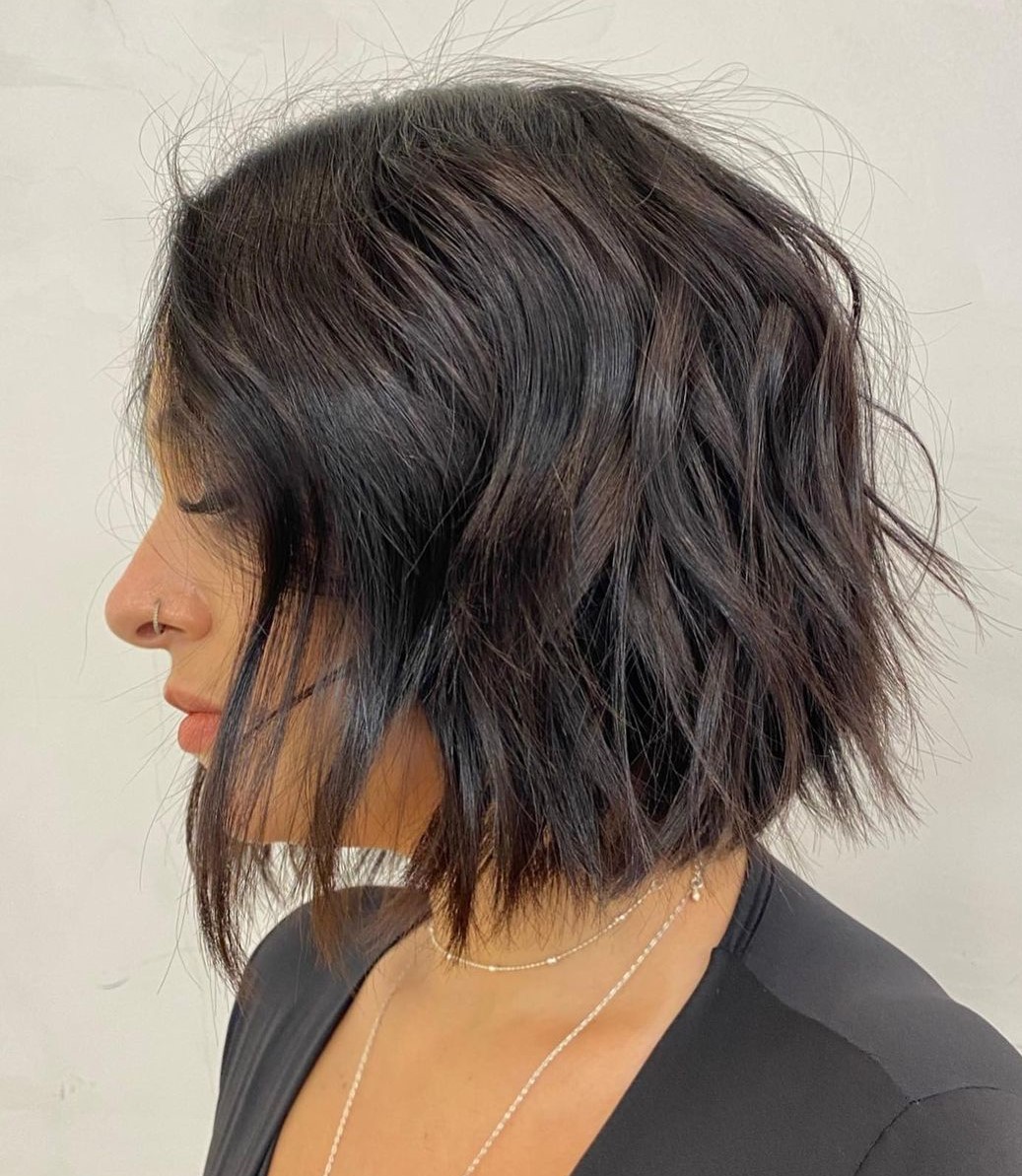 Shaggy Brunette Bob with Subtle Waves