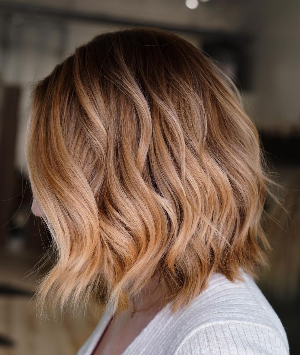 Wavy Copper Lob with Strawberry Highlights