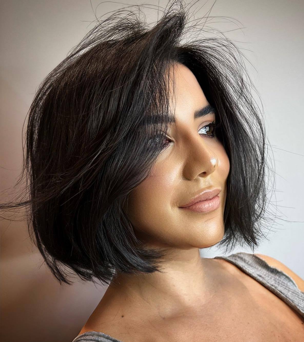 Messy Black Bob for Thick Hair