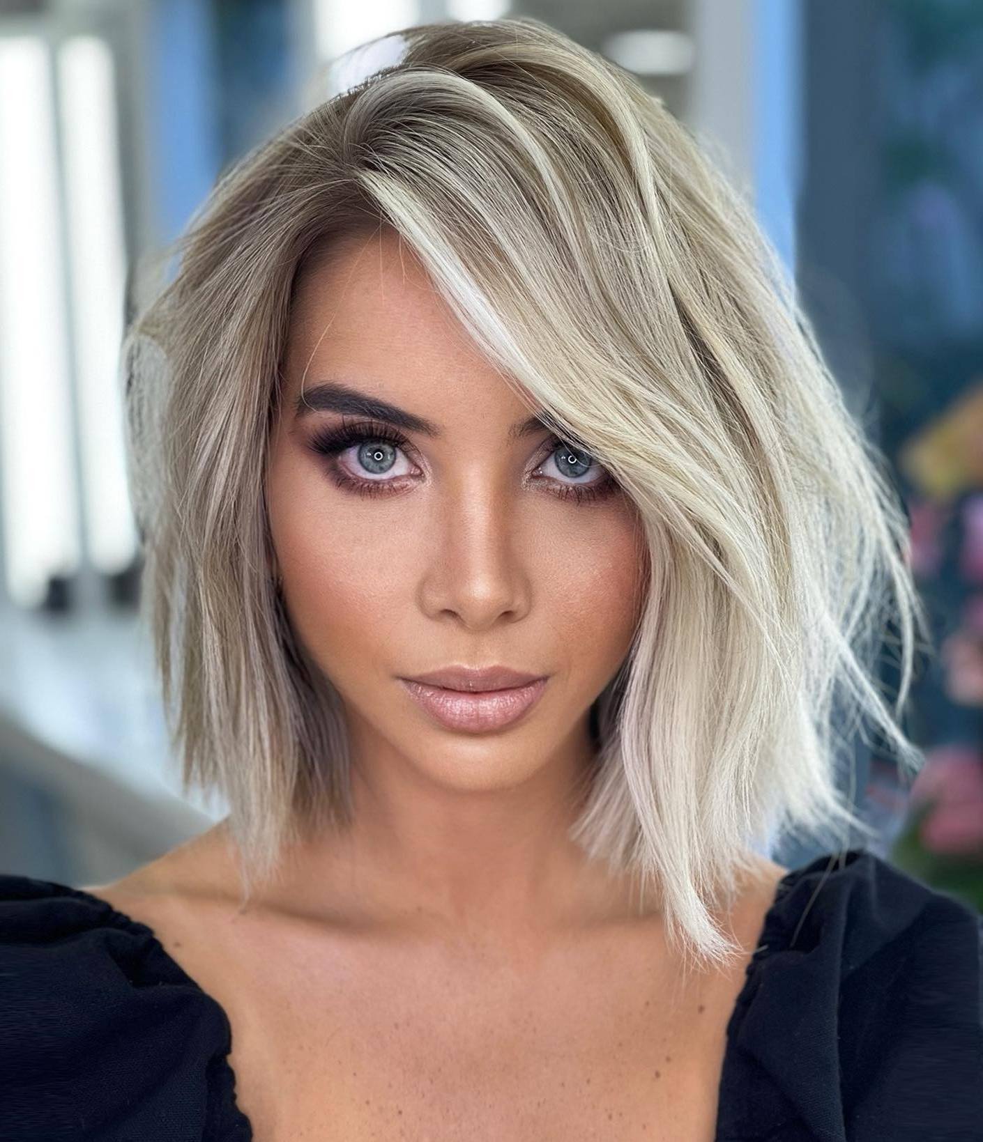 Asymmetrical Shattered Blonde Lob