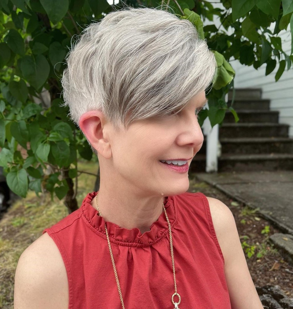 Short Youthful Cut with Gray Balayage