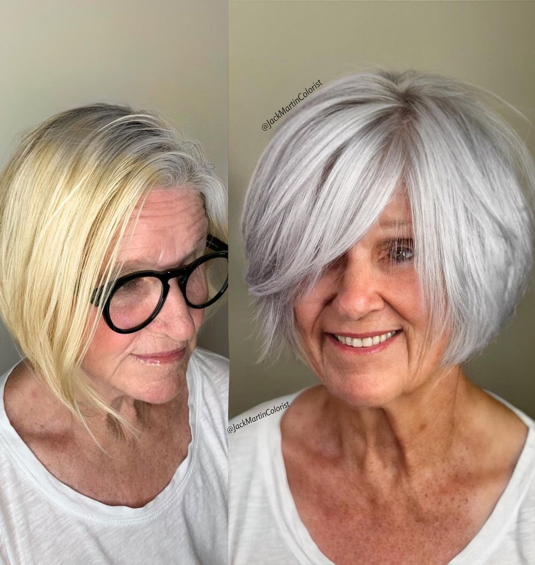 Gray Shaggy Bob for Seniors Makeover